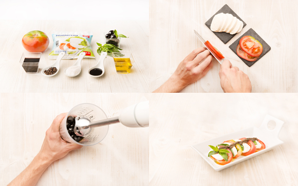 Ensalada caprese con aceite de aceitunas negras