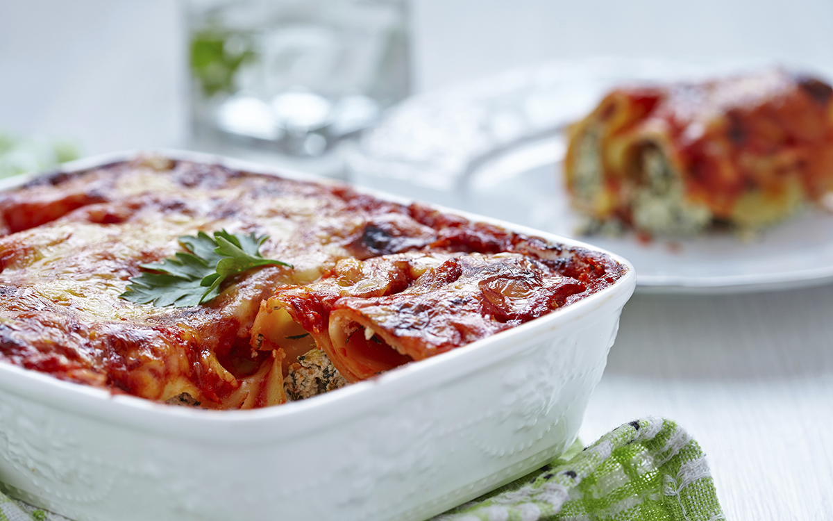 Canelones de espinacas y ricotta