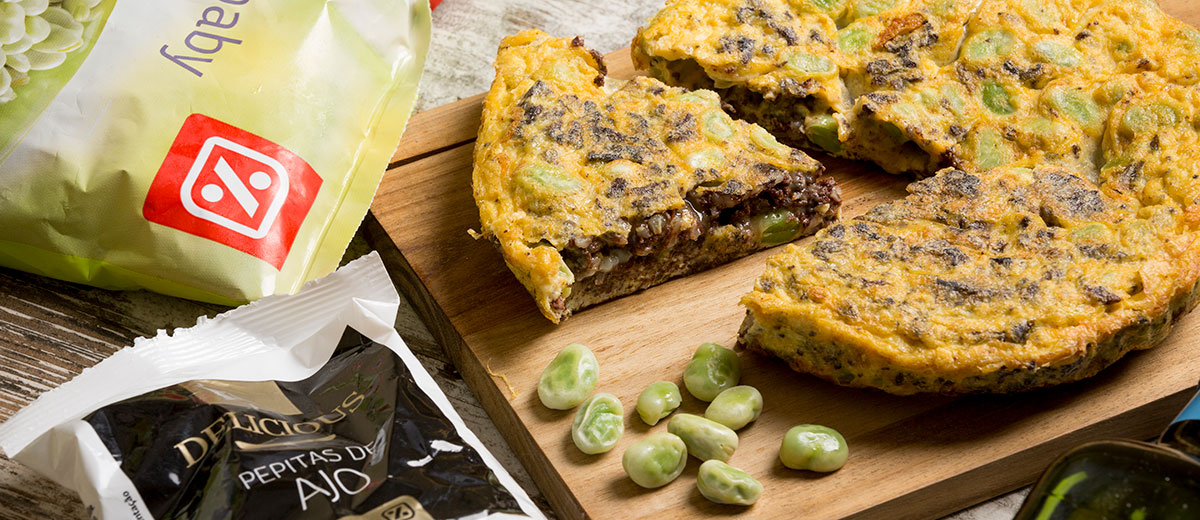 Tortilla de habitas y morcilla