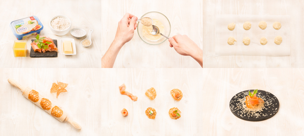 Salmón ahumado con teja de sésamo