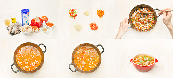 Guiso de chipirones y alubias con tomate
