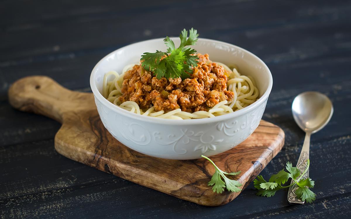 Pasta con salsa de carne