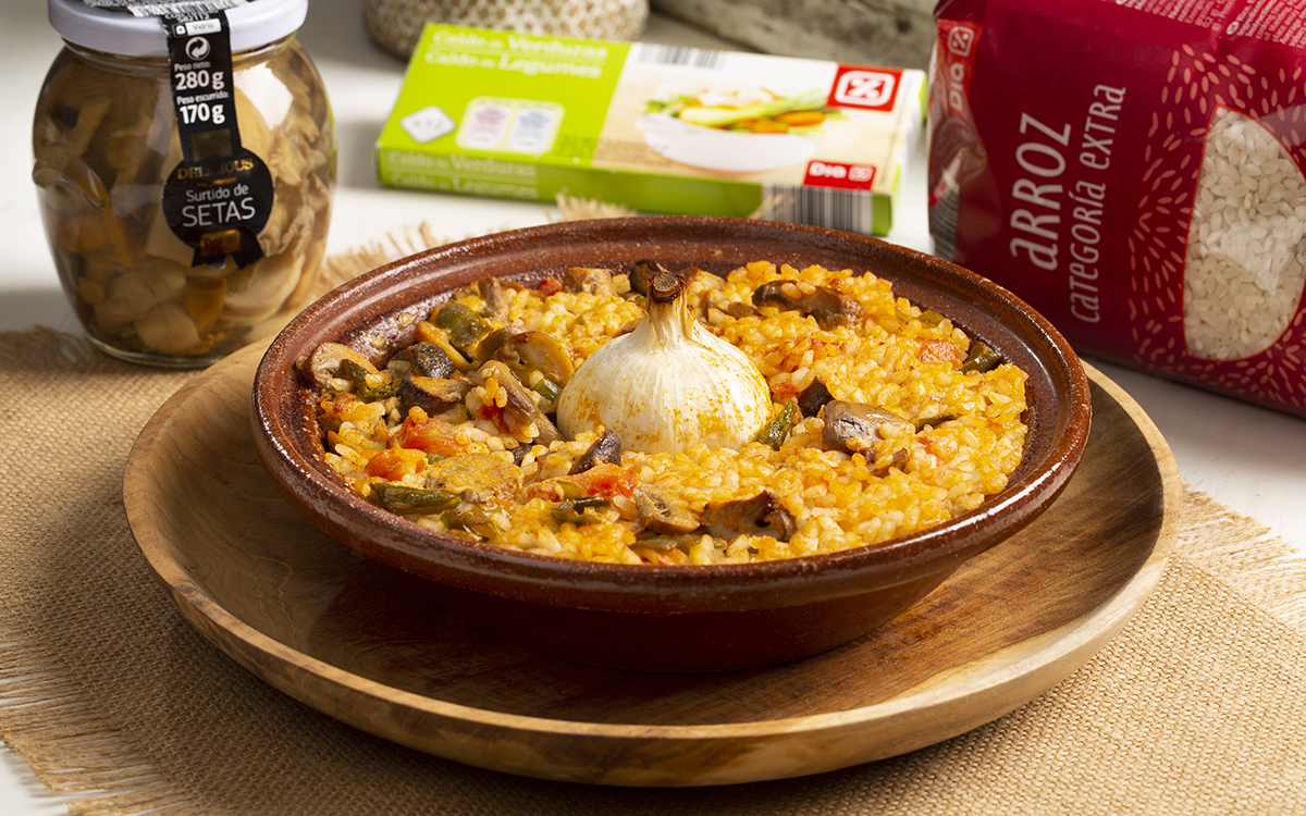 Arroz con setas al horno