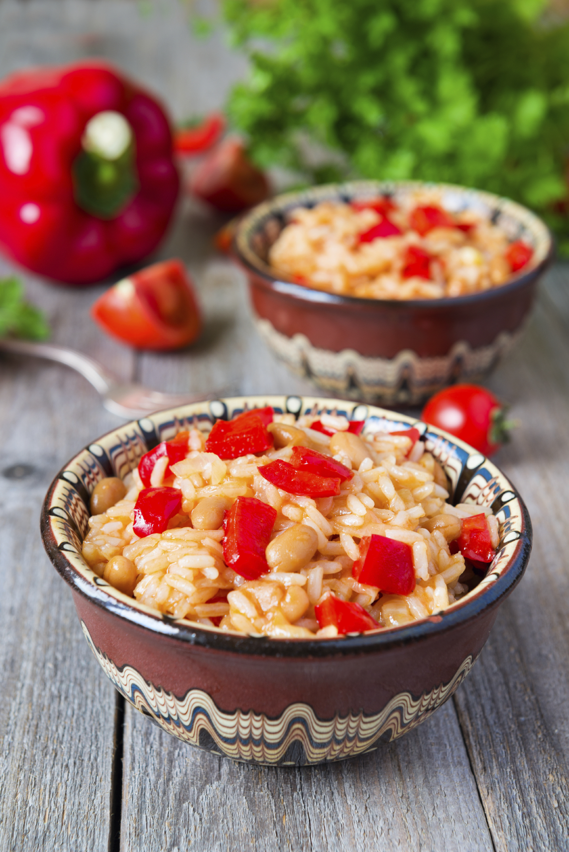 Arroz con alubias al pimiento rojo