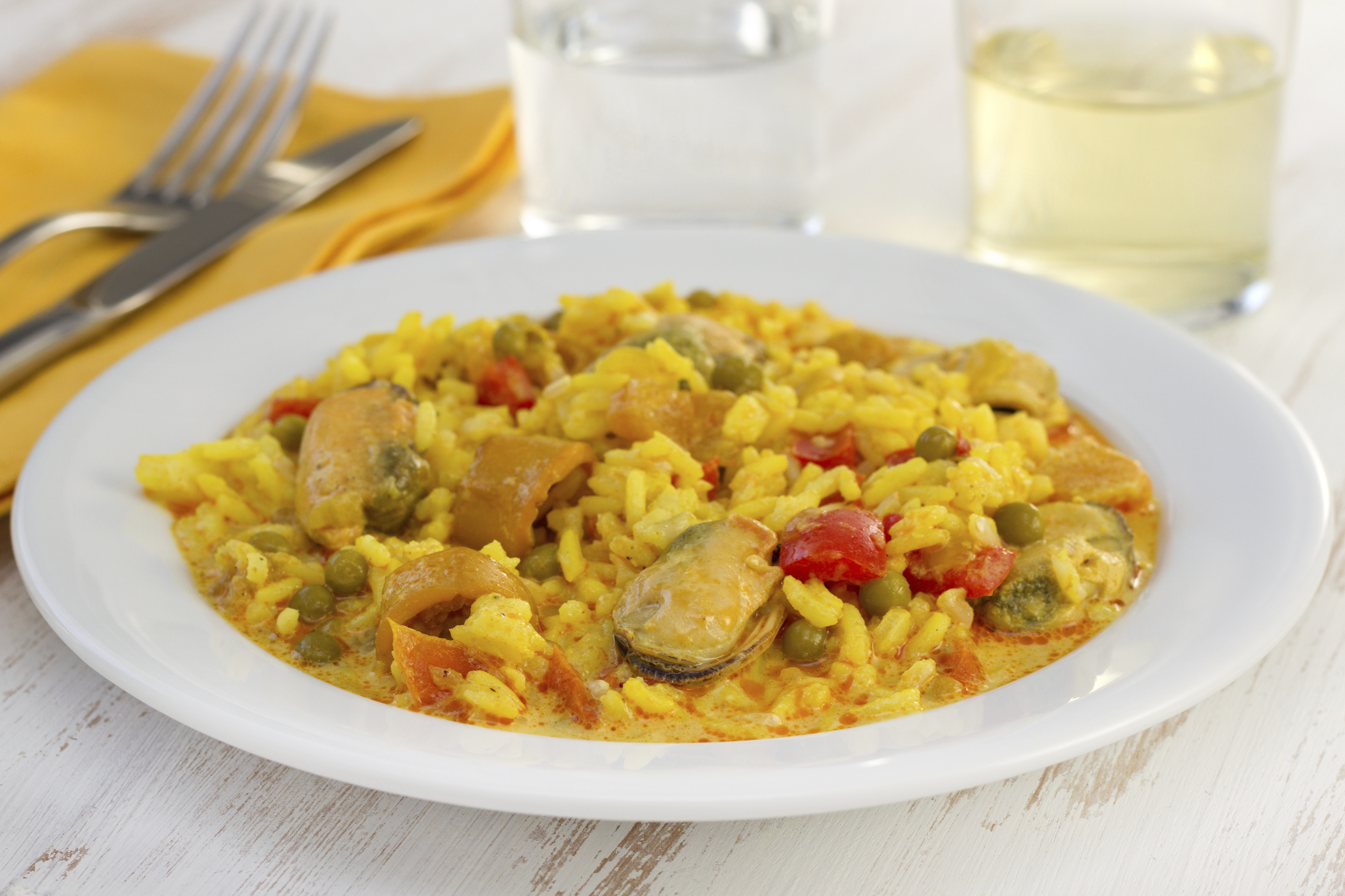 Arroz con verduras y calamares