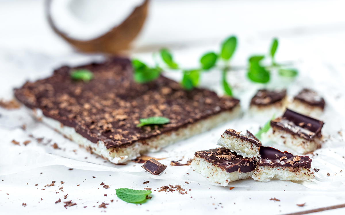 Barritas veganas de coco y chocolate