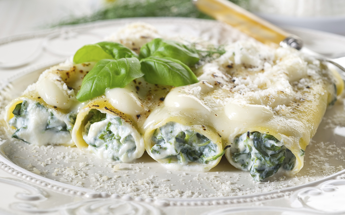 Canelones de espinacas y requesón