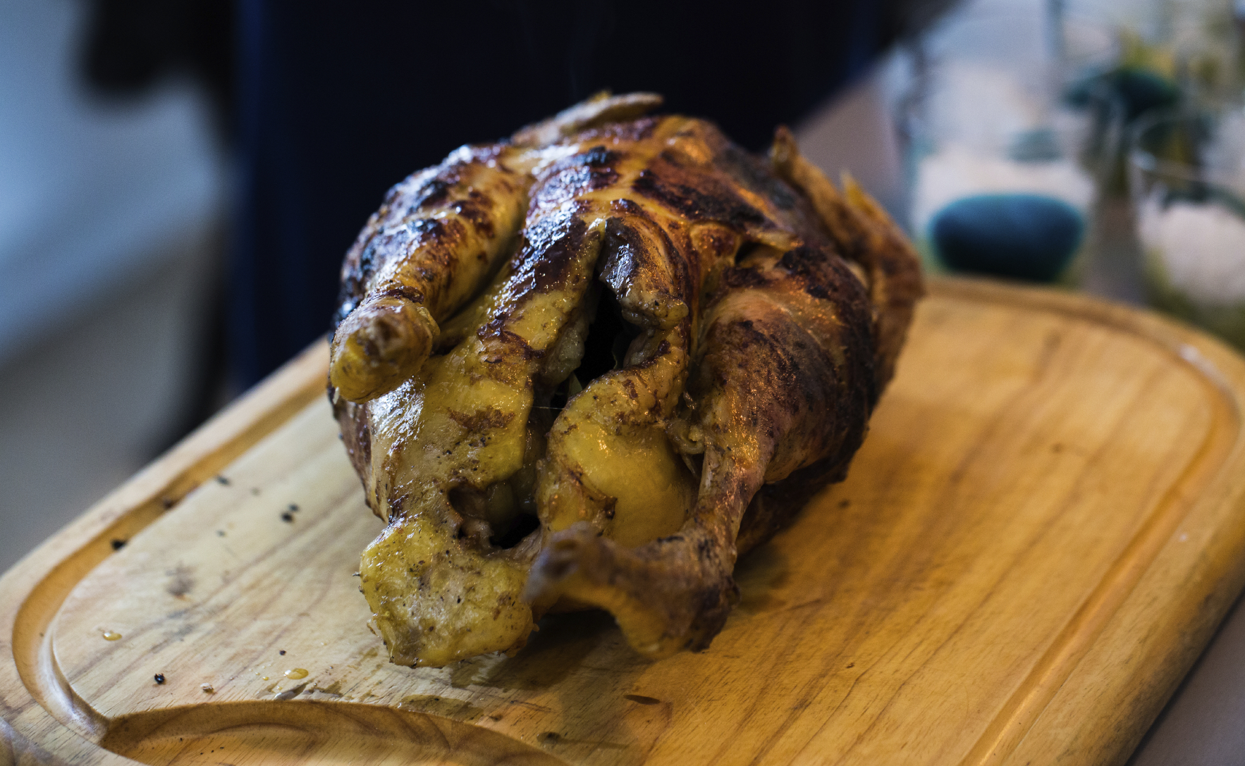 Capón asado al espetón