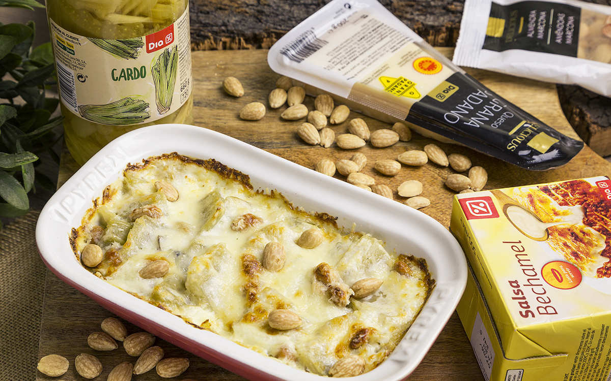 Cardo gratinado con almendras