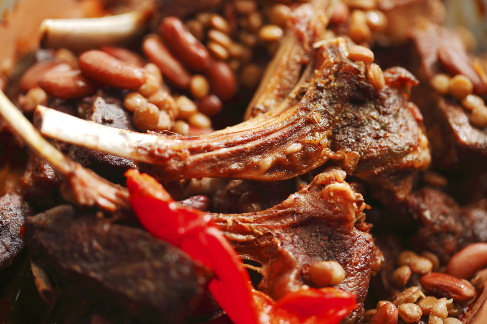 Chuletas de cordero con vinagreta de lentejas