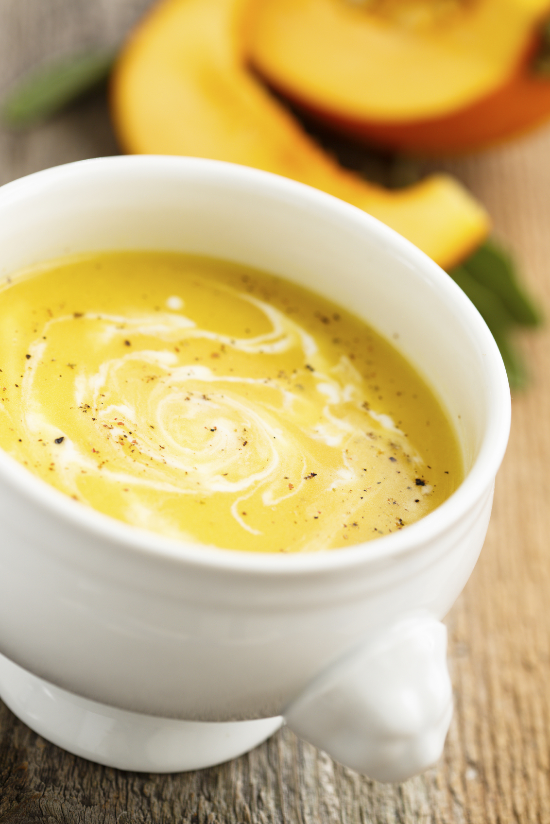 Crema de calabaza y plátano al curry