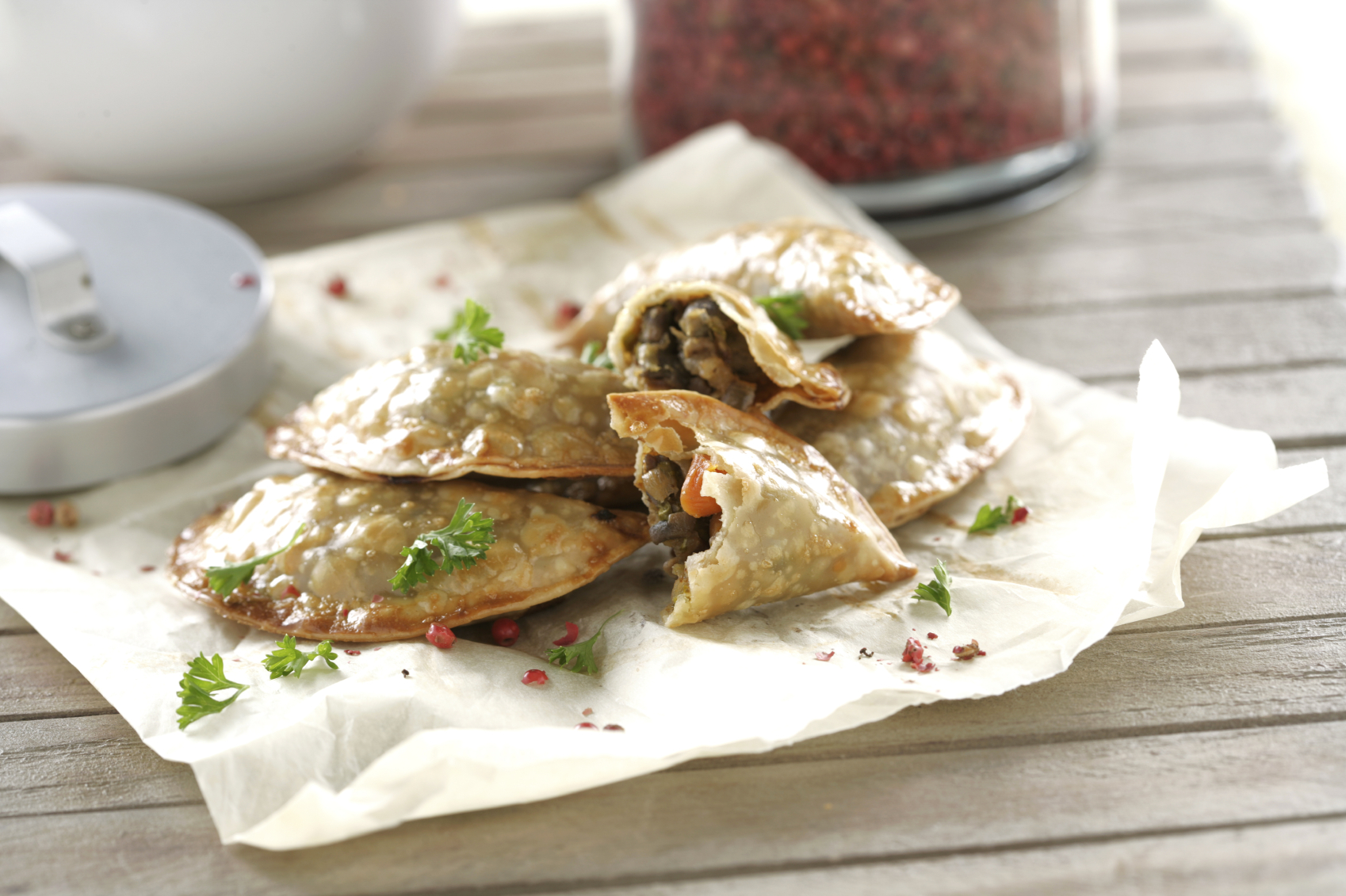 Empanadillas de verduras y foie-gras