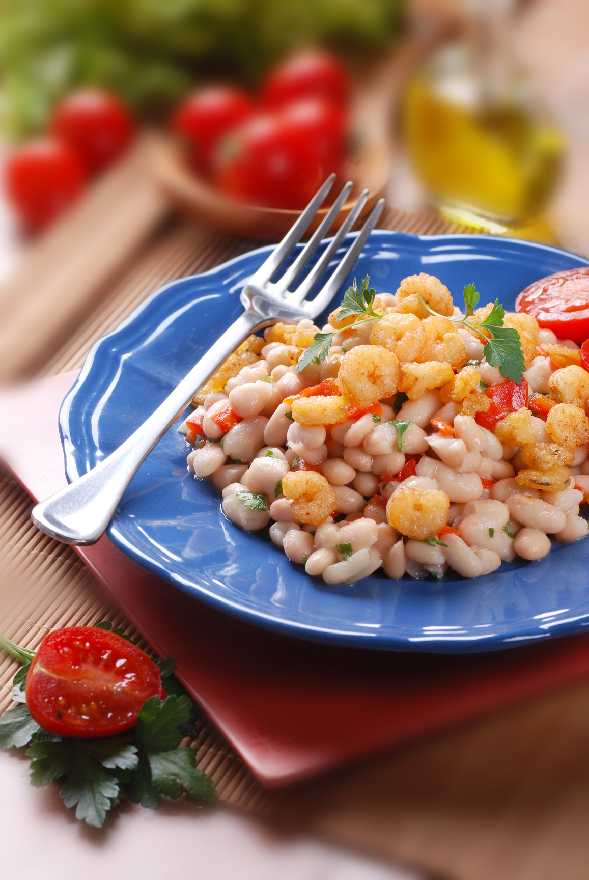 Ensalada de alubias con gambas