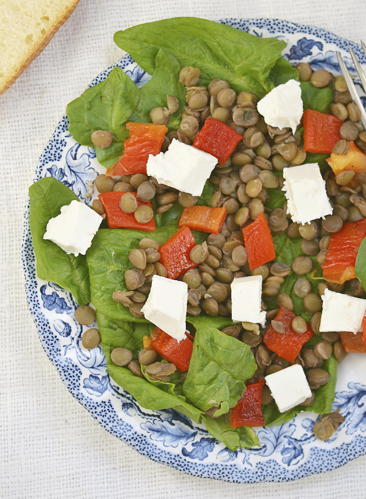 Ensalada de espinacas  y lentejas