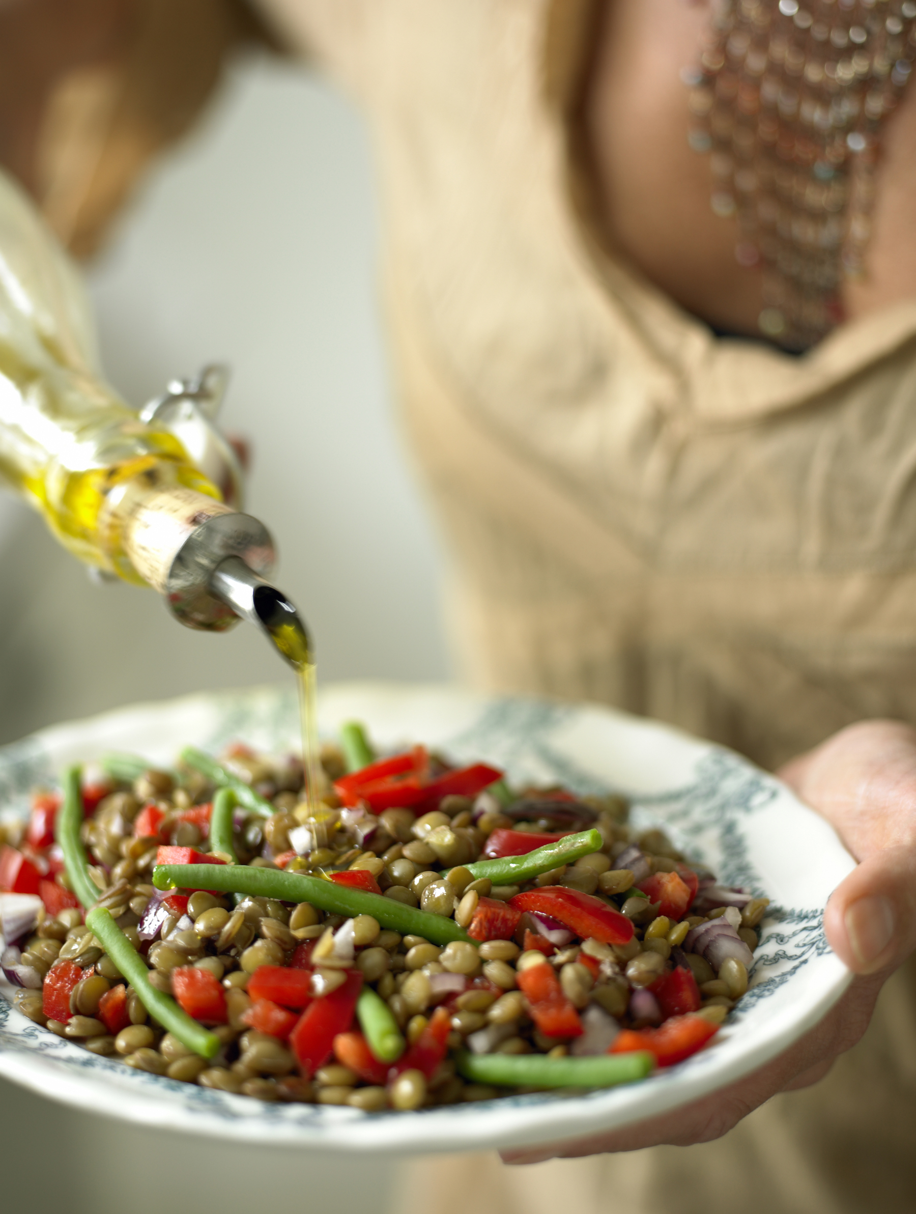 Ensalada de lentejas con pimiento y judías verdes