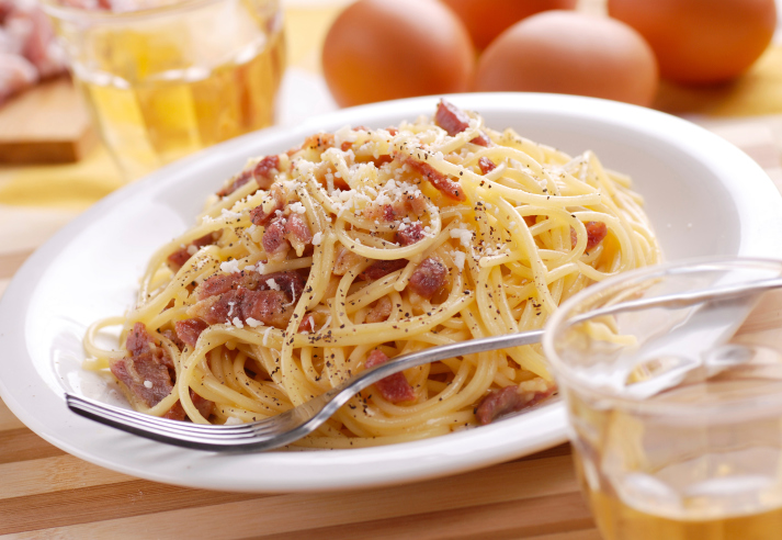 Espaguetis con auténtica salsa carbonara