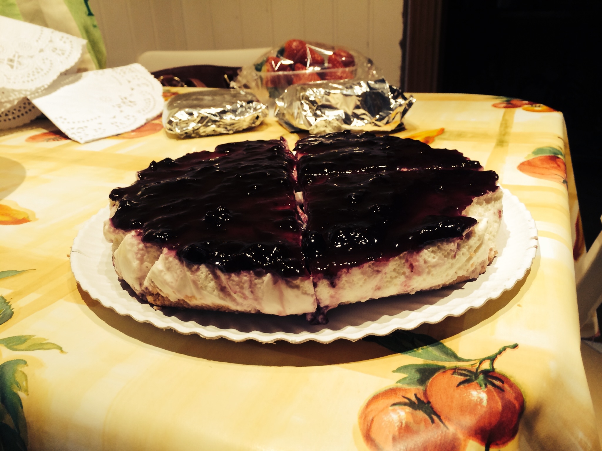 Tarta de queso con arándanos