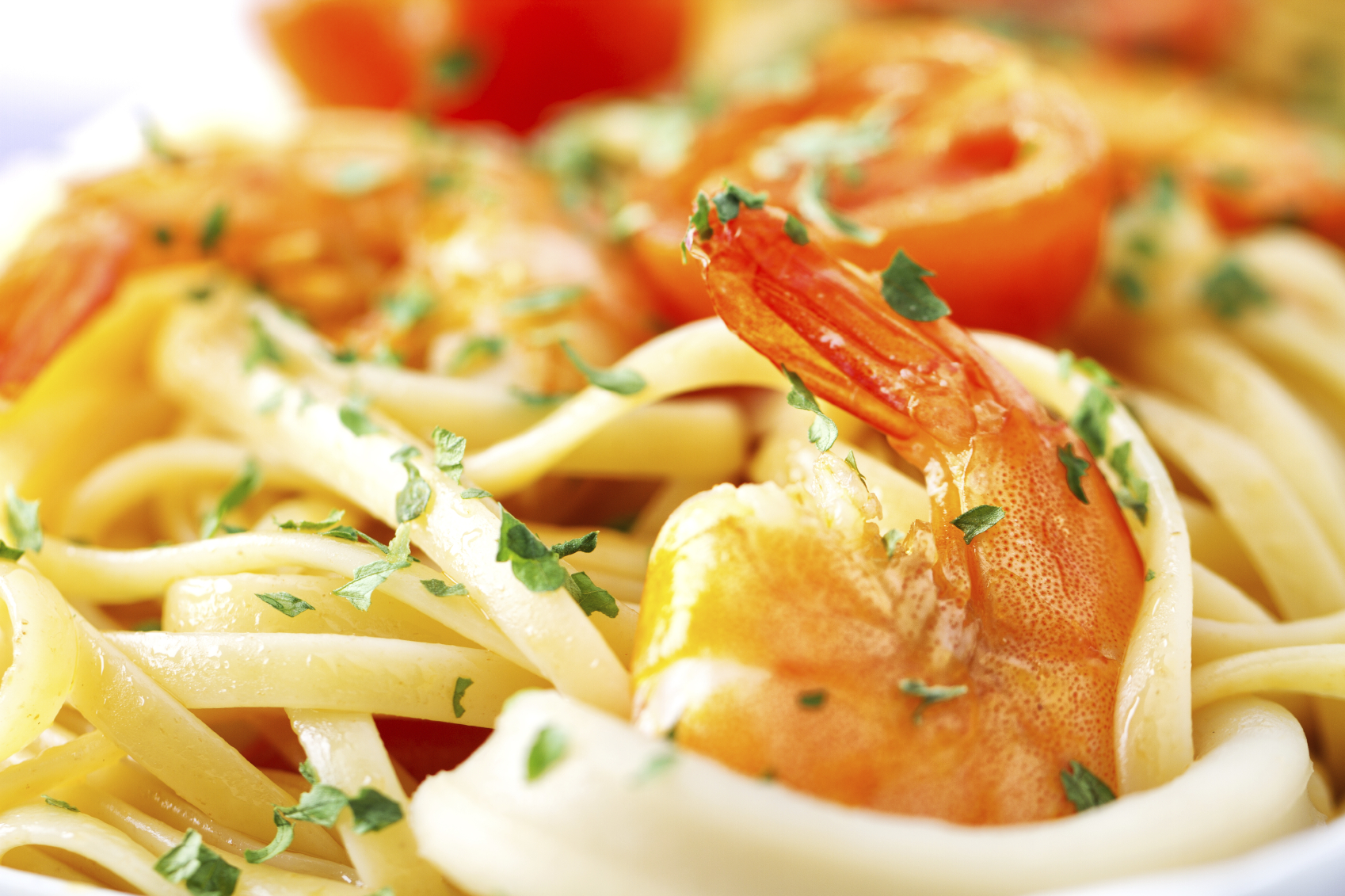 Pasta con gamba pelada y langostinos