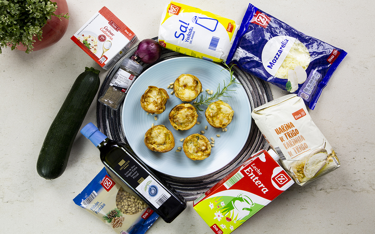 Mini quiches de verduras con piñones y queso de cabra