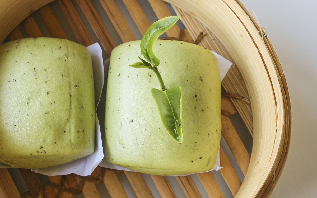 Pan chino al vapor con té matcha