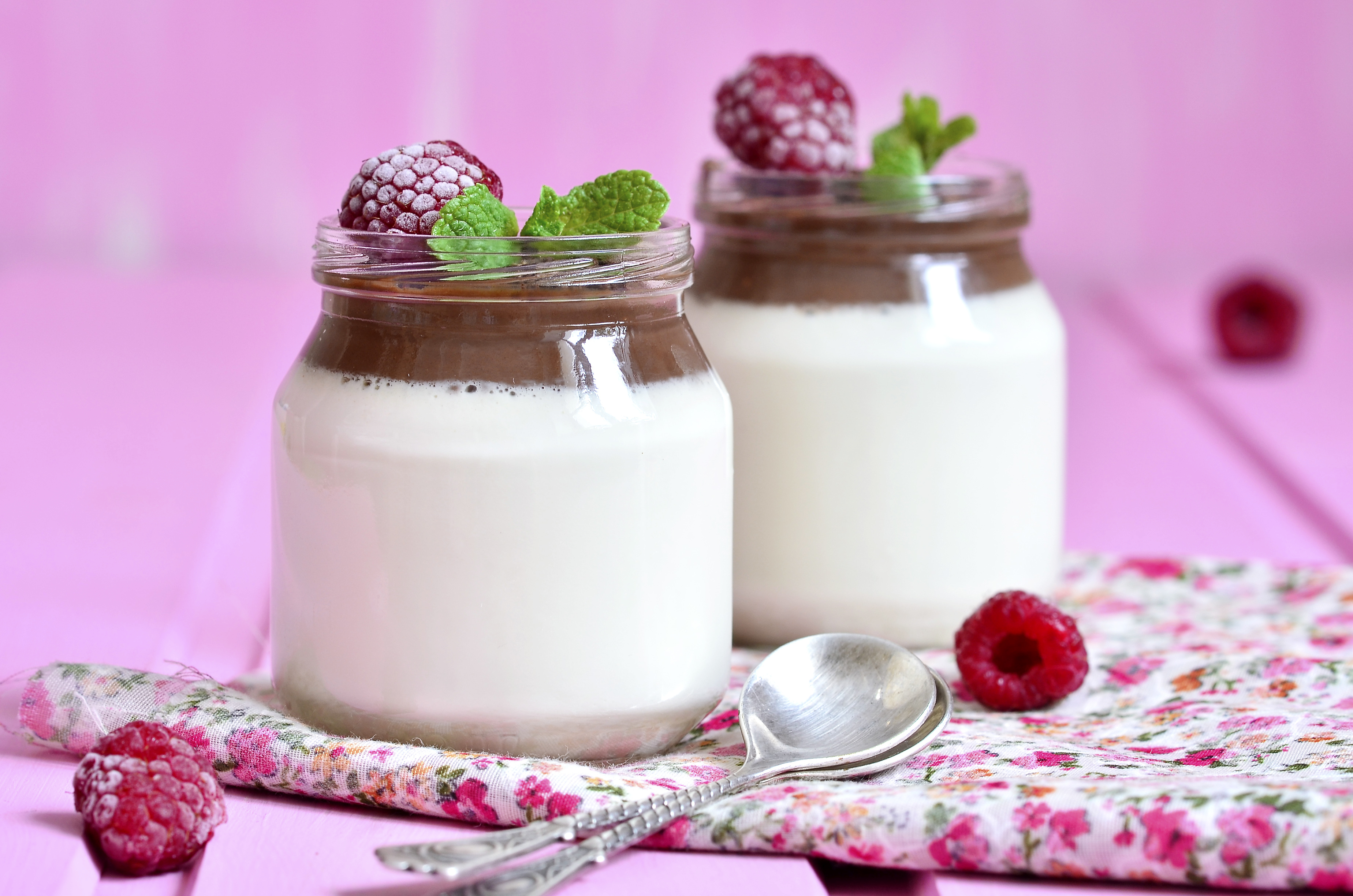 Panna cotta de coco con mousse de chocolate