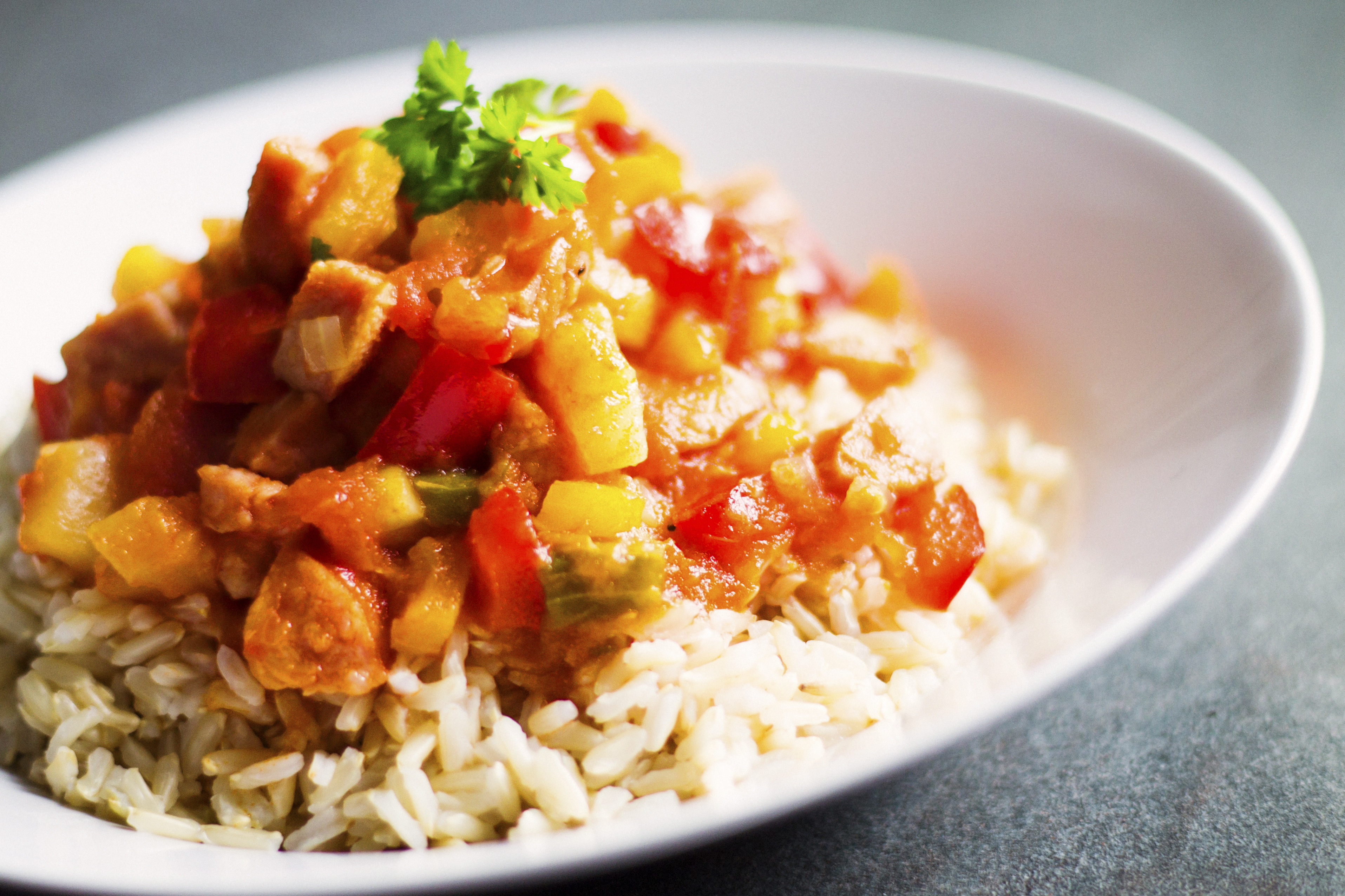 Pisto de calabacín con arroz integral