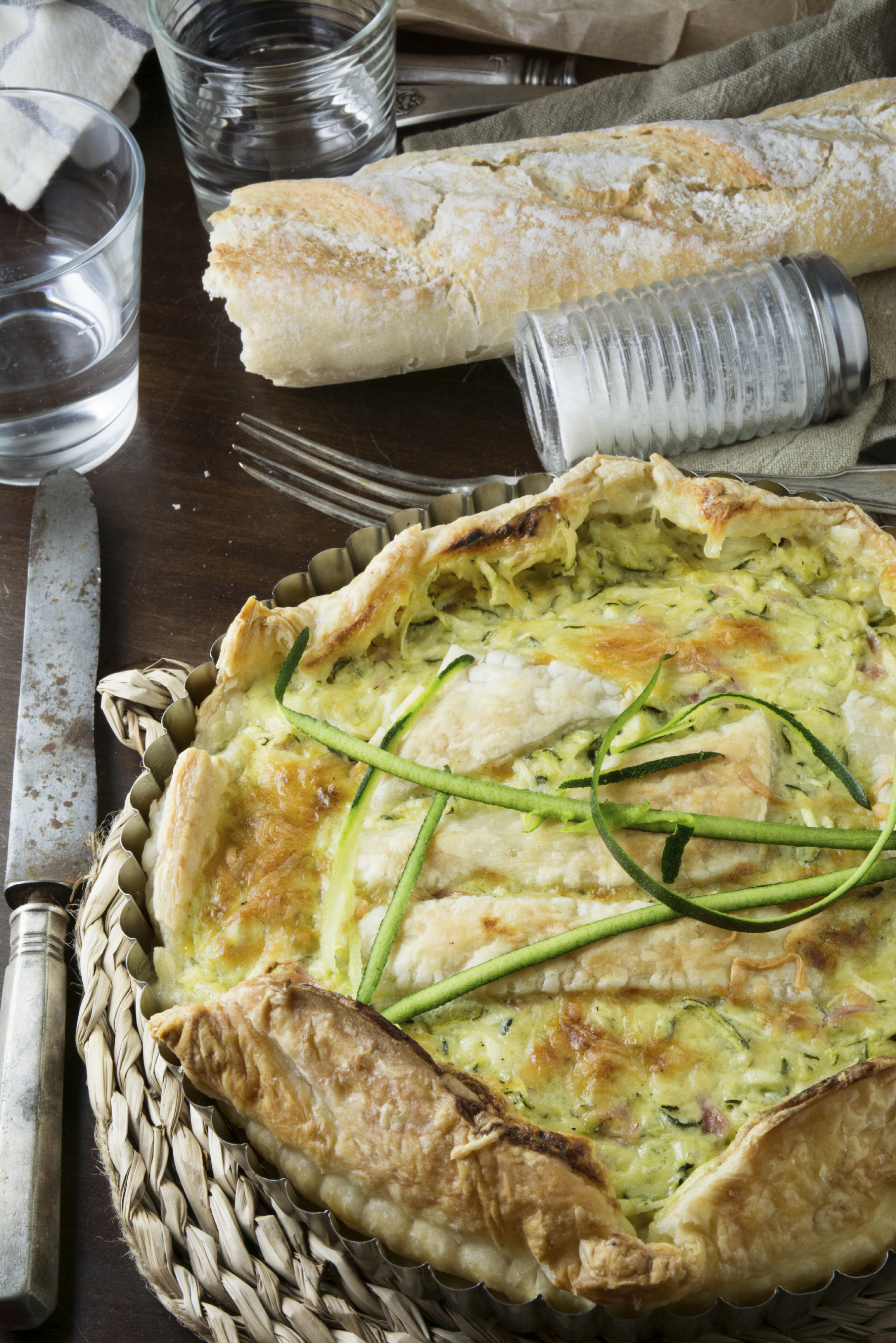 Quiche de puerros con calabacín