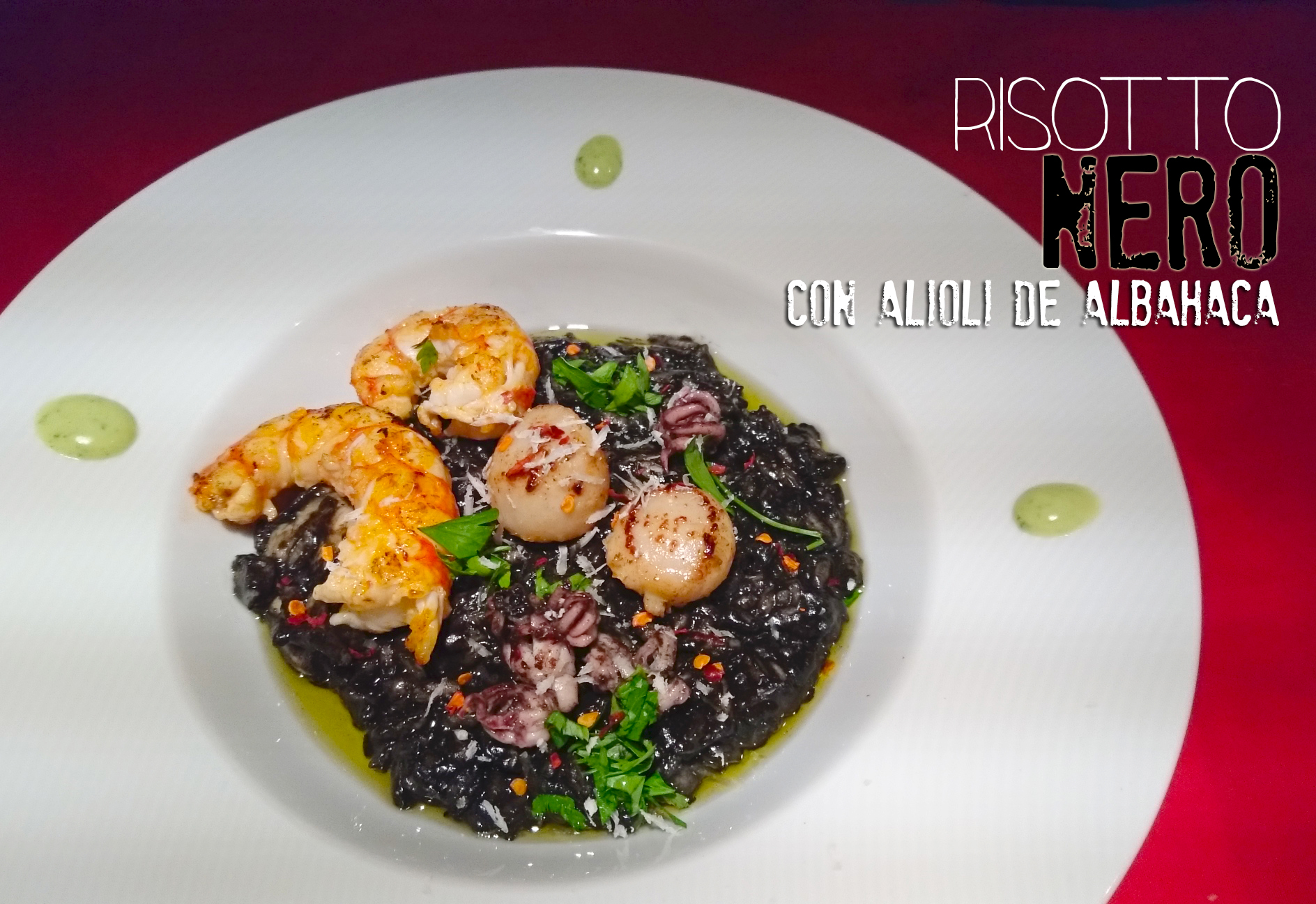 Mare nero (Risotto negro de marisco con ali-oli de albahaca)