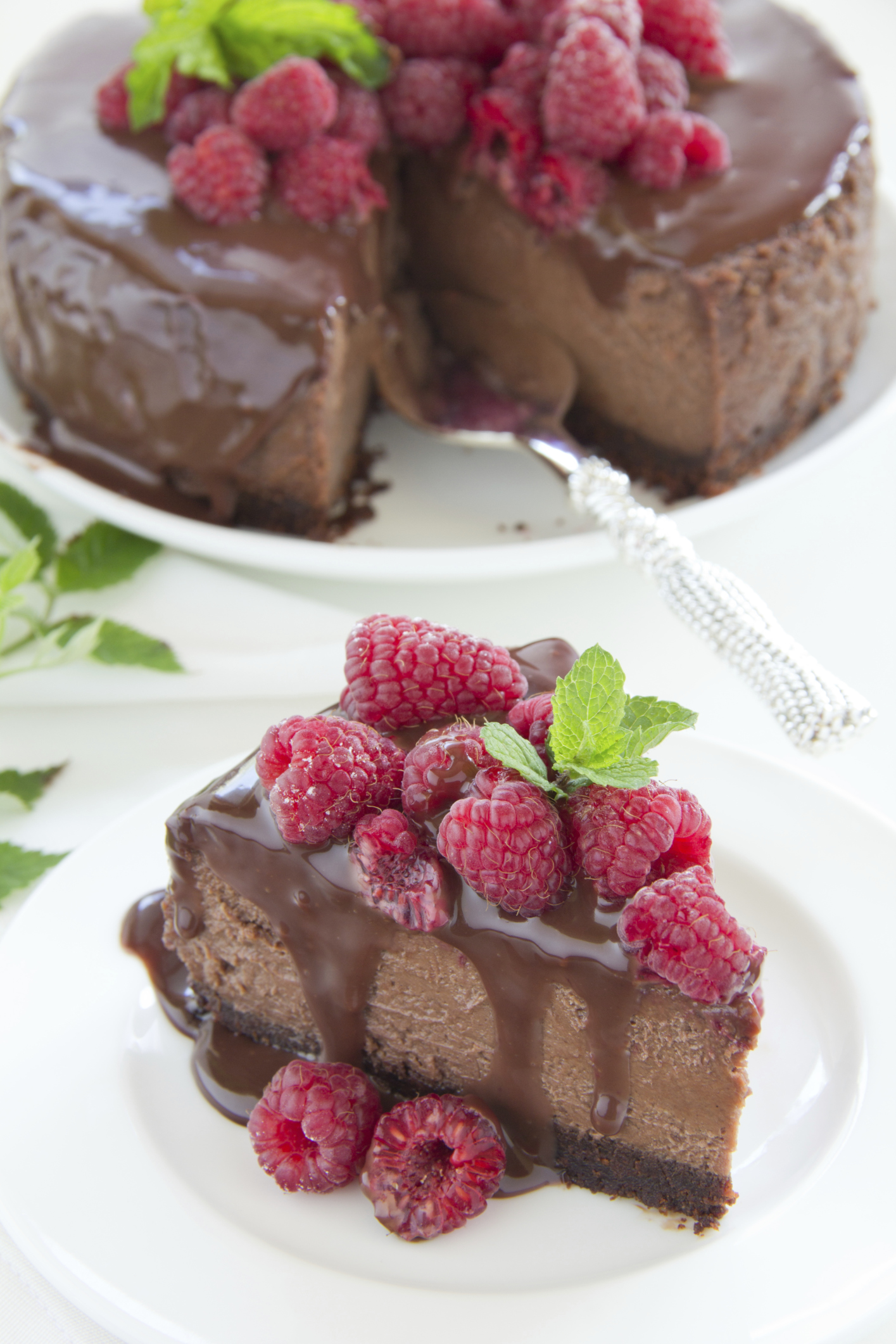 Tarta de chocolate y queso con frutos rojos