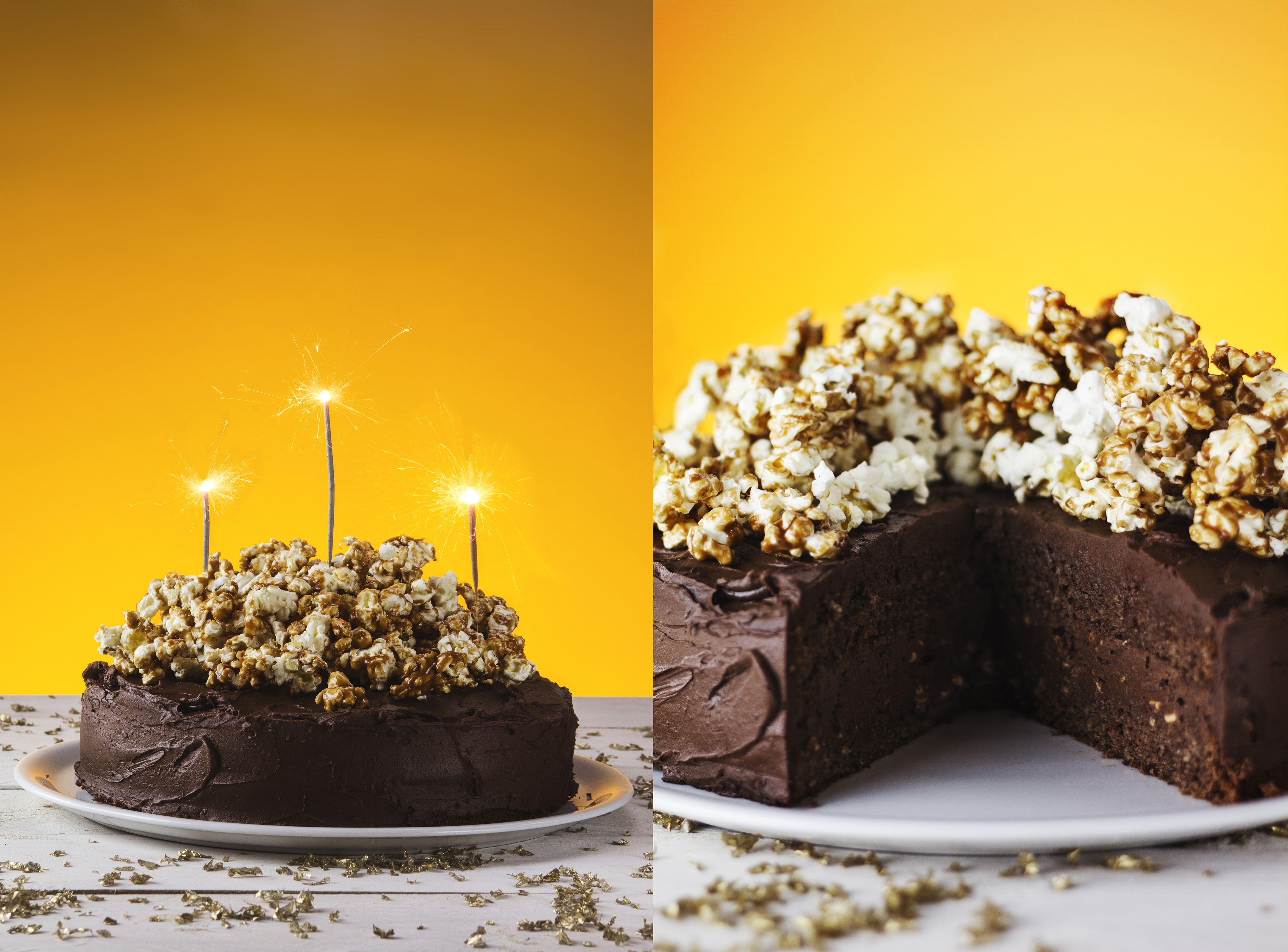 Tarta de chocolate con palomitas